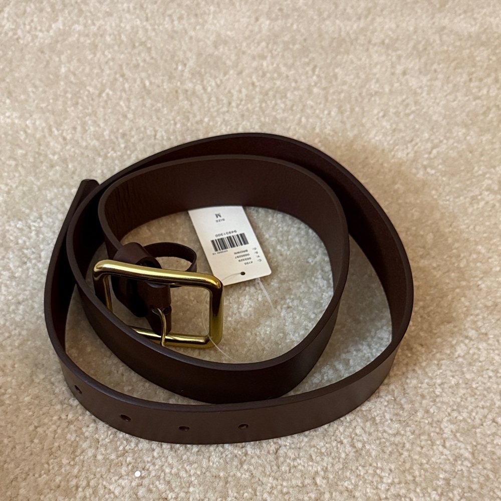 NWT Anthropologie Women’s 36” Waist Brown Leather Belt Gold Buckle Size Medium